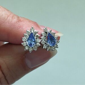 Vintage 2 Carat Diamond Tanzanite 10 Karat Gold Earrings